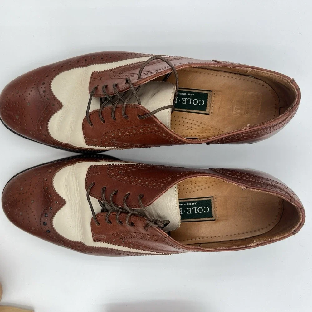 Vintage Cole Haan Spectator Wingtip Oxford Men's 10D Brown Cream Leather USA